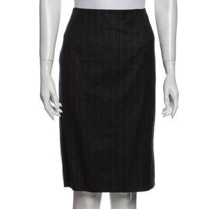 Akris women size 12 striped pencil skirt knee length workwear brown